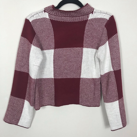 Red & White Plaid Mock Neck Chunky Swingy Sweater - Picture 4 of 4